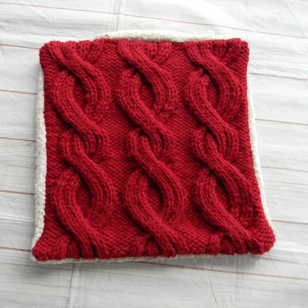Pottery Barn RED Cable Knit Throw Pillow Cover SHERPA DETAIL 24